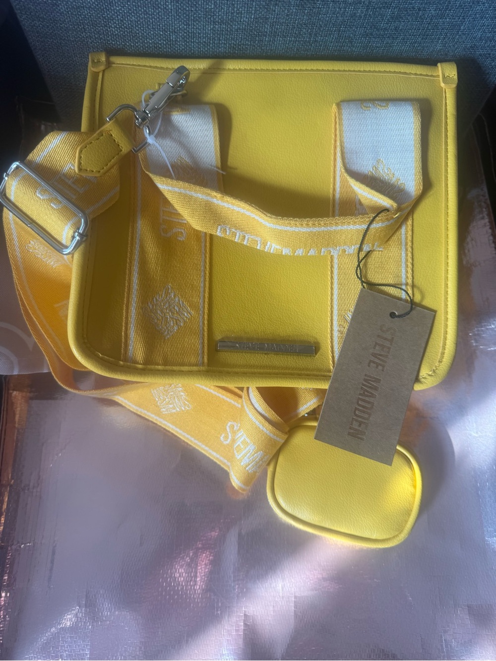 Steve Madden Bright Yellow Crossbody with Logo Strap